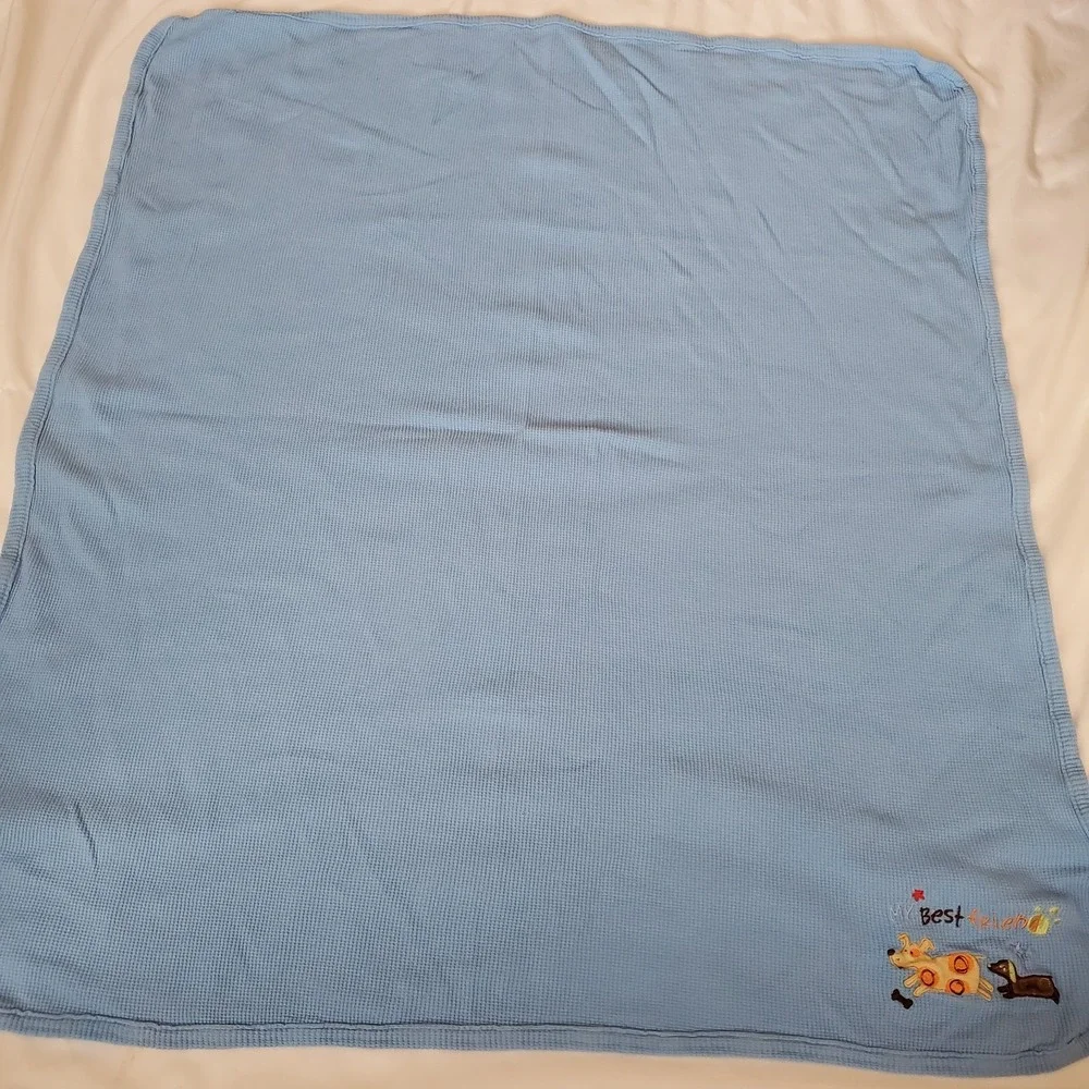 Koala Baby My Best‎ Friend Puppy Dog Blanket Blue Thermal Waffle Weave Tan Brown
